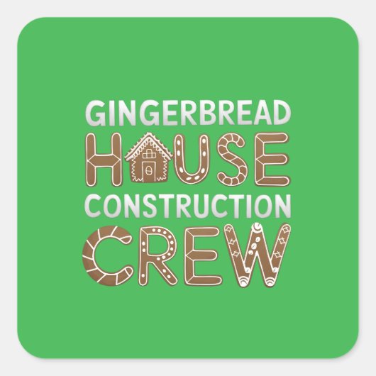 Gingerbread House Construction Crew Digitale Kunst Vierkante Sticker (Voorkant)