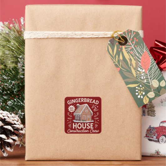 Gingerbread House Construction Crew Funny Xmas Vierkante Sticker (Feestdagen)