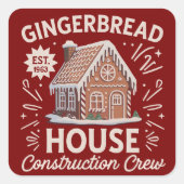 Gingerbread House Construction Crew Funny Xmas Vierkante Sticker (Voorkant)