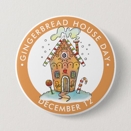 Gingerbread House Day, snoep huis Ronde Button 7,6 Cm (Voorkant)