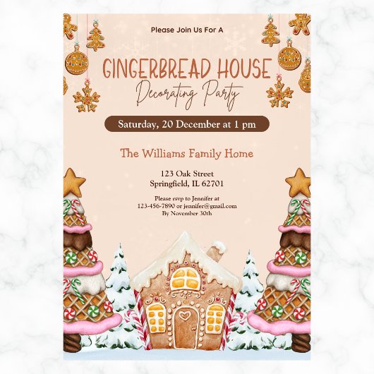 Gingerbread House Decorating Party Bruin Kaart