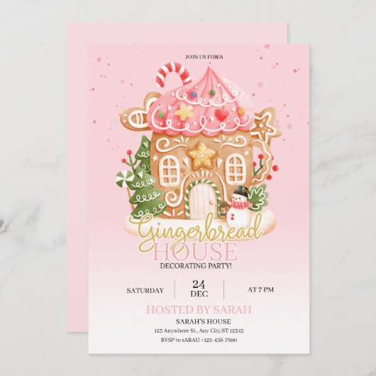 Gingerbread House Decorating Party Invitation Kaart (Voorkant / Achterkant)