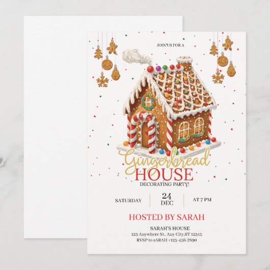 Gingerbread House Decorating Party Invitation Kaart (Voorkant / Achterkant)