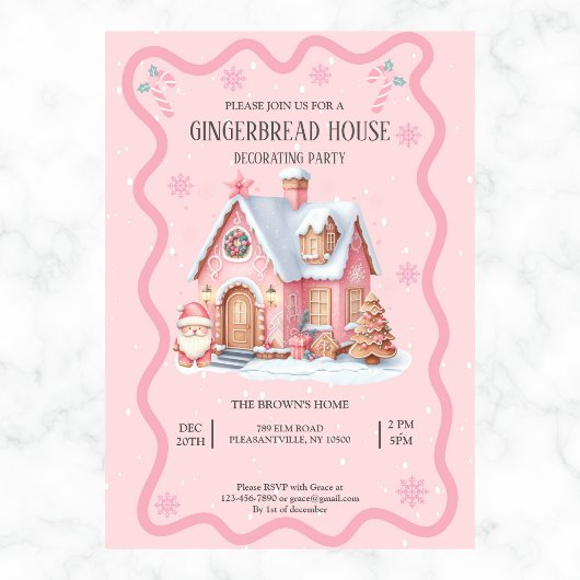 Gingerbread House Decorating Party Pink Kaart