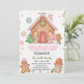 Gingerbread House Decorating pink theme Invitation (Debout devant)