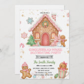 Gingerbread House Decorating pink theme Invitation (Devant / Derrière)