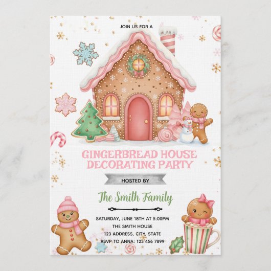 Gingerbread House Decorating pink theme Invitation (Devant)