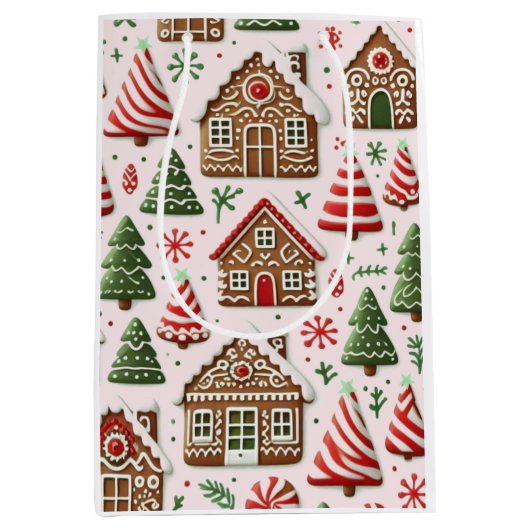 Gingerbread House en pepermuntbomen Medium Cadeauzakje (Voorkant)
