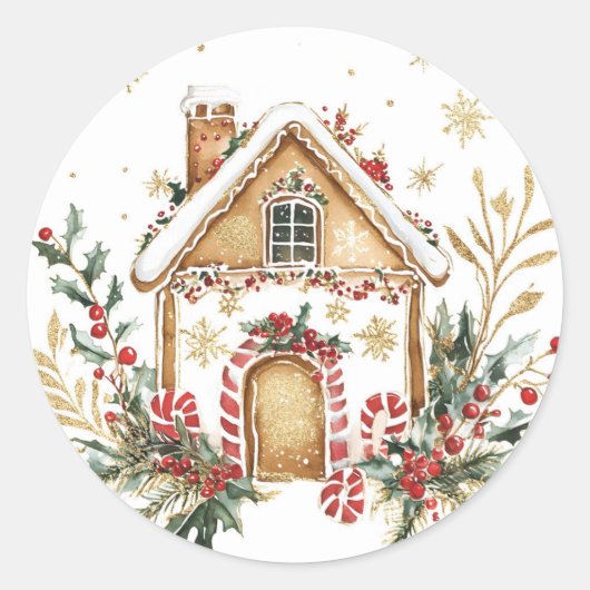 Gingerbread House Frosted Ronde Sticker (Voorkant)