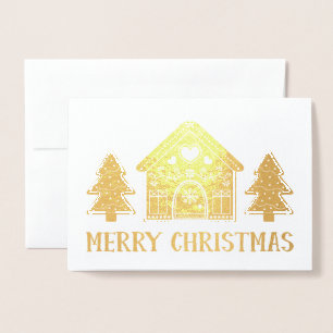 Gingerbread House Gold Foil Vrolijk kerstfeest Folie Kaarten