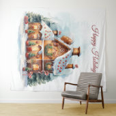 Gingerbread House Holiday Backdrop Wandkleed (In Situ (horizontaal))