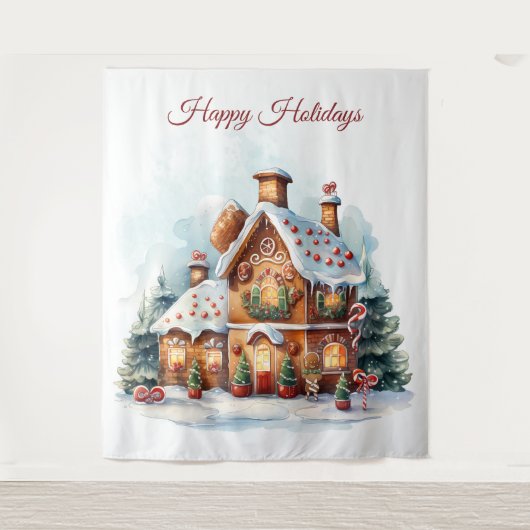 Gingerbread House Holiday Backdrop Wandkleed (Voorkant)