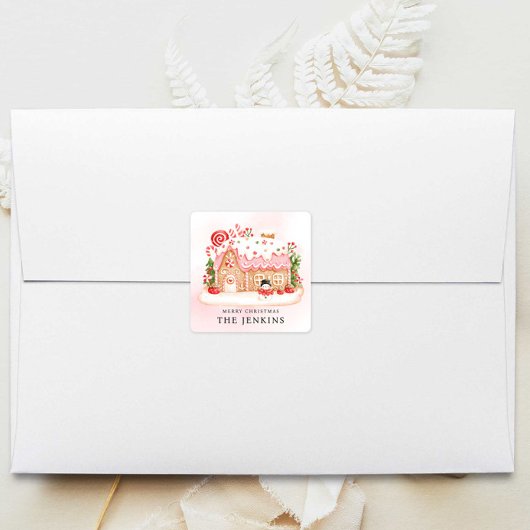 Gingerbread House Kerstfeest Favor Vierkante Sticker