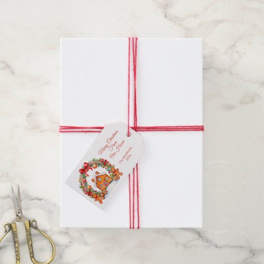 Gingerbread House krans Kerstmis Cadeaulabel (Met Touw)