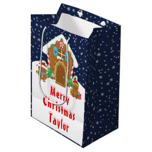 Gingerbread House Marine en Red Merry Christmas Medium Cadeauzakje