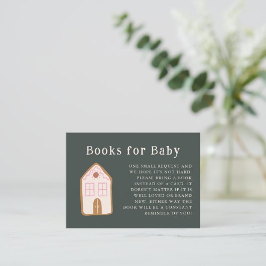 Gingerbread House Pink Baby Shower Book Request Informatiekaartje (Staand voorkant)