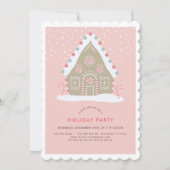 Gingerbread House Pink Holiday Party Kaart (Voorkant)