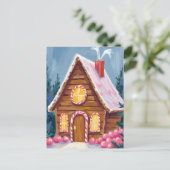 Gingerbread House Roze Kerstmis Feestdagenkaart (Staand voorkant)