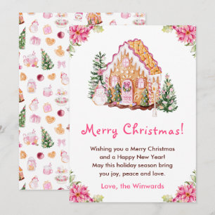Gingerbread House Roze Prettig Kerstfeest Feestdagenkaart