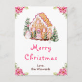Gingerbread House Roze Vrolijk Kerstfeest Feestdagenkaart (Voorkant)
