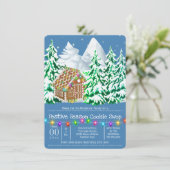 Gingerbread huis bos sneeuw felle lichten kaart (Staand voorkant)