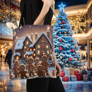 Gingerbread huis en schattige peperkoek familie draagtas