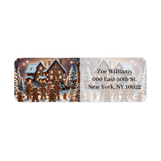 Gingerbread huis en schattige peperkoek familie etiket (Voorkant)