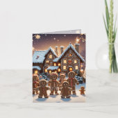 Gingerbread huis en schattige peperkoek familie feestdagen kaart (Voorkant)