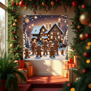 Gingerbread huis en schattige peperkoek familie perfect poster