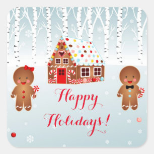 Gingerbread Huis feest Vierkante Stickers