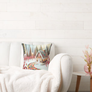 Gingerbread huis met snoepstokken kussen