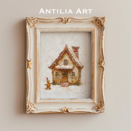 Gingerbread Huis Schilderen Kerstmis Whimsical Poster
