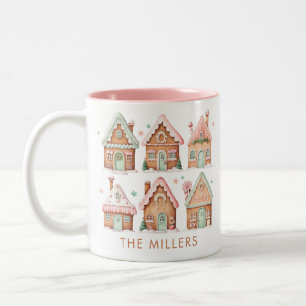 Gingerbread Huizen Roze Munt Kerstmis Tweekleurige Koffiemok