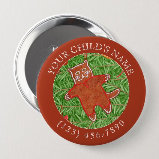 GINGERBREAD KAT Child ID Button - Gingerbread (Voorkant /achterkant)