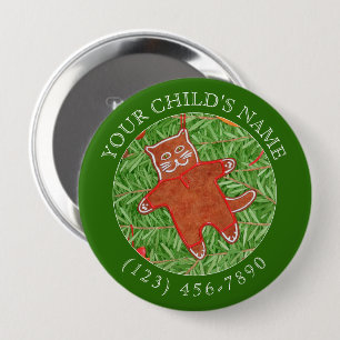 GINGERBREAD KAT Child ID Button - Groen