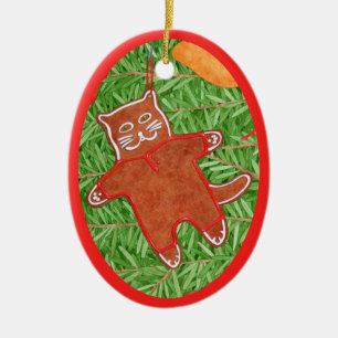 GINGERBREAD KAT keramisch ovaal Ornament
