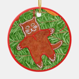 GINGERBREAD KAT keramische cirkel Ornament