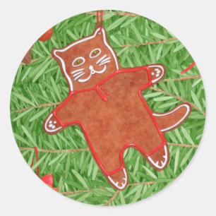 GINGERBREAD KAT Kleine ronde Stickers
