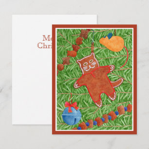 GINGERBREAD KAT Meowy Christmas 4.25x5.5 Kaart 3 Notitiekaartje
