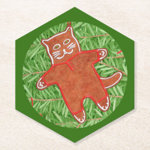 GINGERBREAD KAT Pointy Hexagon Onderzetters / Groe