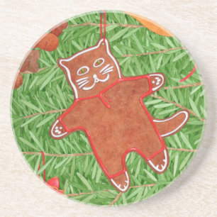 GINGERBREAD KAT rond zandsteen Onderzetter