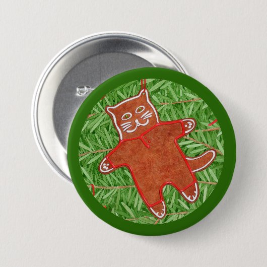 GINGERBREAD KAT Ronde Pin Button / Groen (Voorkant /achterkant)