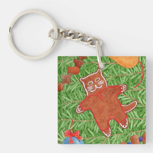 GINGERBREAD KAT Vierkante Acryl Sleutelhanger (Voorkant)
