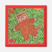 GINGERBREAD KAT vierkante magneet / rood (Voorkant)