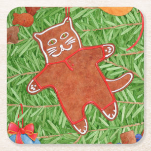 GINGERBREAD KAT Vierkante Papier Onderzetters