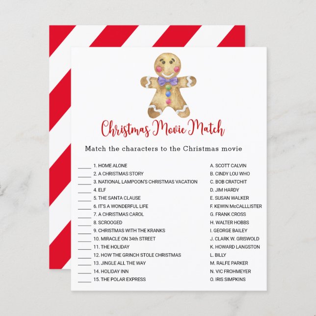 Gingerbread - Kerst Film Match Game (Voorkant / Achterkant)