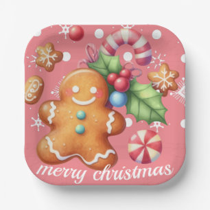 Gingerbread Kerst Pepermunt Blauw Naam Roze Papieren Bordje