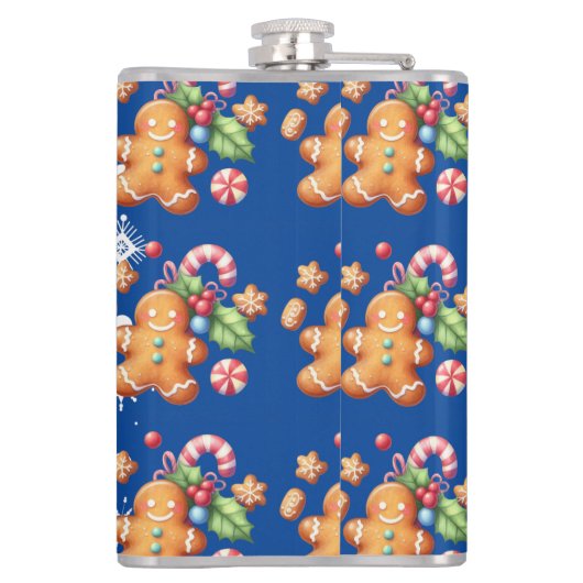 Gingerbread Kerstmis Pepermunt Blauw Naam Sneeuw Heupfles (Achterkant)