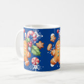 Gingerbread Kerstmis Pepermunt Blauw Naam Sneeuw Koffiemok (Voorkant links)