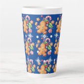 Gingerbread Kerstmis Pepermunt Blauw Naam Sneeuw Latte Mok (Voorkant)